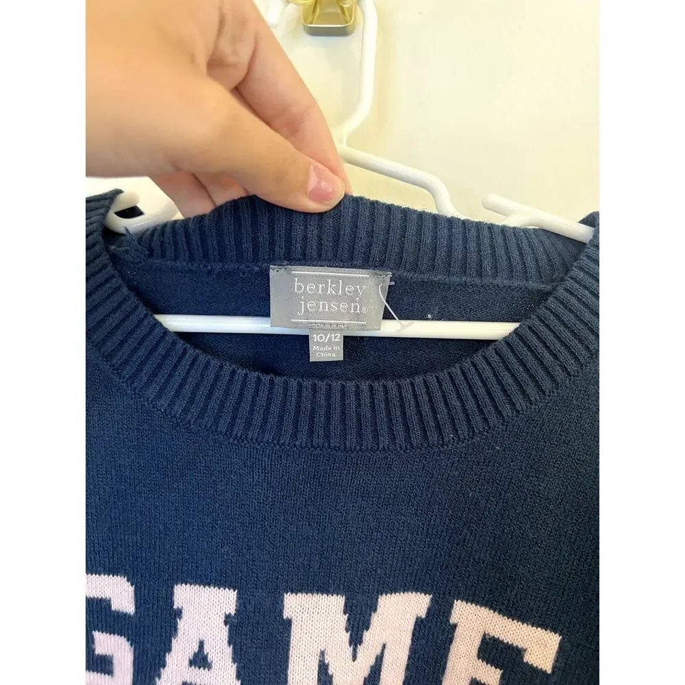 Berkeley Jensen Game Day Football Sweater Youth 10/12 Navy Blue Knit Pullover